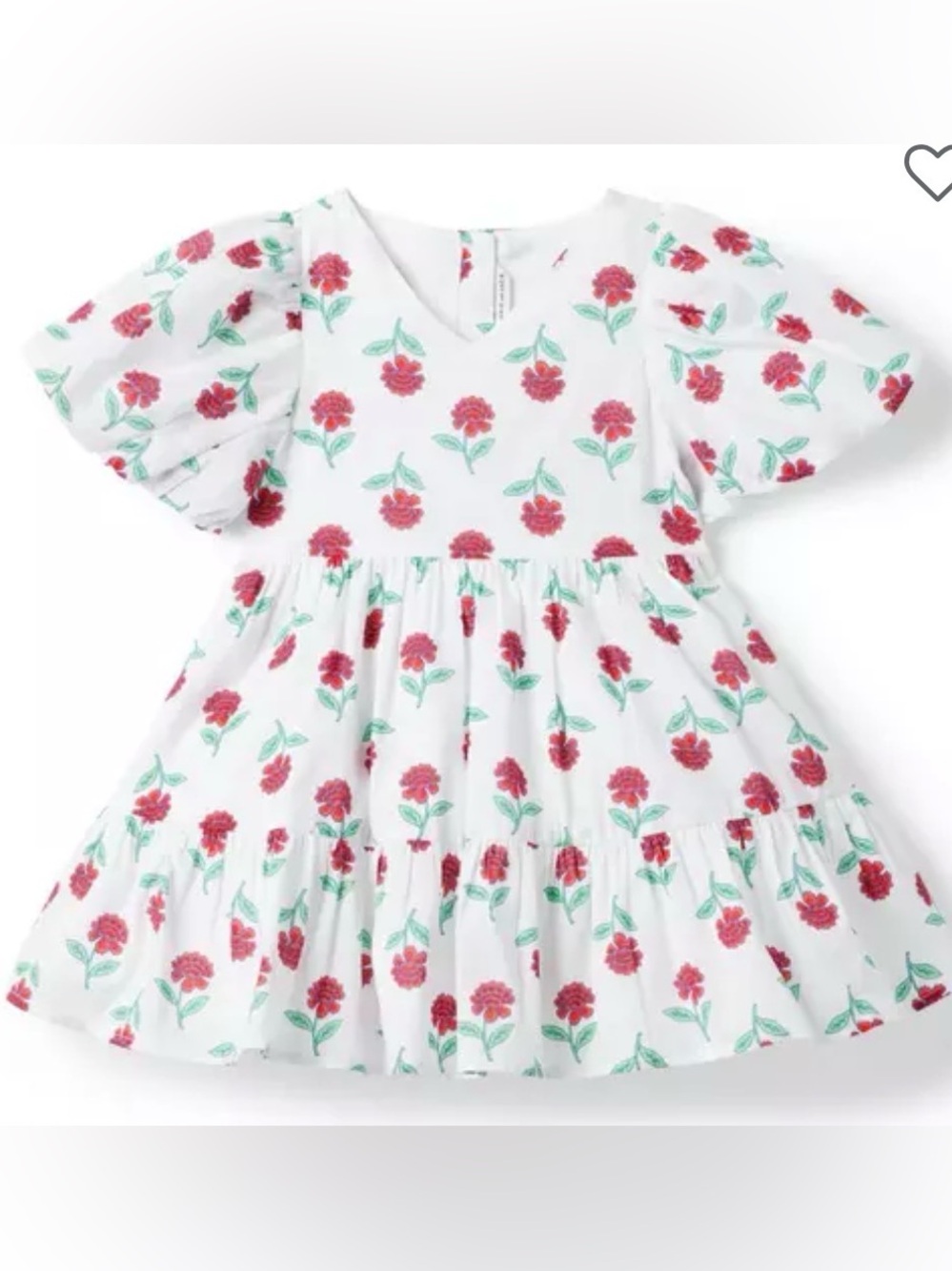 NWT Janie and Jack White with Red Flowers Bubble Sleeve Tiered Dress Size 3